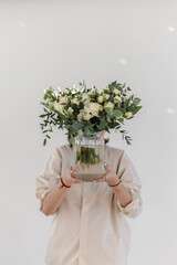 Wedding bouquet in a vase. White bridal bouquet