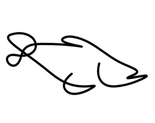 Black silhouette of fish as line drawing on white background. Vector