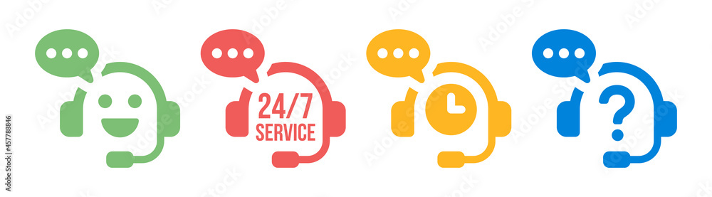 Poster support service icons set. customer support symbol. call center concept. vector illustration