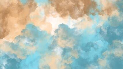 Abstract painting art with sky blue and brown paint brush for presentation, website background, banner, wall decoration, or t-shirt design.