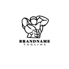 bodybuilding pose logo cartoon icon design template black vector illustration