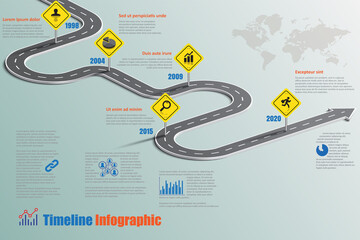 Business roadmap timeline infographic template with roadsign designed for background milestone modern diagram process technology digital marketing data presentation chart Vector illustration
