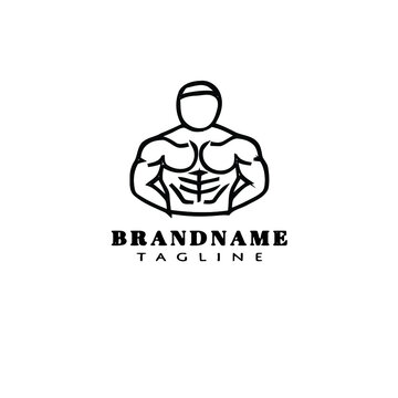 bodybuilding pose logo cartoon icon design template black isolated flat illustration