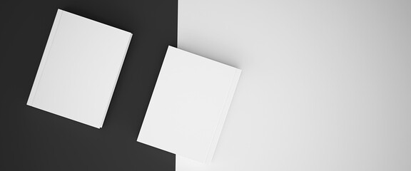 3d rendering mockup, Black and white background with books