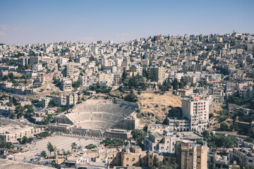 Fototapeta na wymiar city aerial view of Roman Amphitheatre, Amman, Jordan