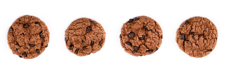 Delicious tasty snack of brown cookies with chocolate chip isolated on white background
