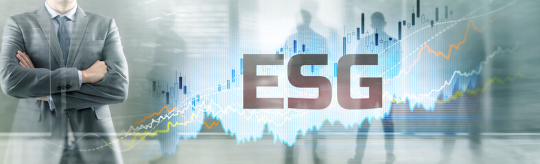 ESG Environment social governance investment mixed media business concept on abstract background
