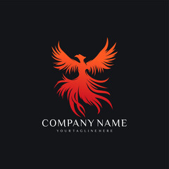 Fototapeta na wymiar Flying Phoenix Fire Bird abstract Logo design vector template. Dove Eagle Logotype concept icon 