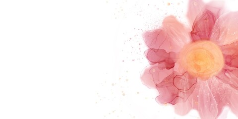 アルコールインクアートバナー）白背景に一輪の大きなピンクの花　ナチュラル　春　コピースペース　水　液体