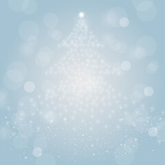 輝くクリスマスツリーのシルエットイラスト