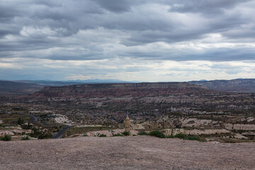 トルコ　カッパドキアのウチヒサールから見たギョレメ国立公園