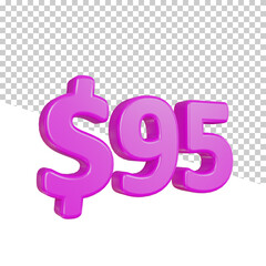 3D render Pink text 95 percent off on transparent background