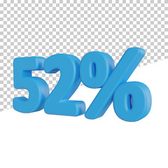 3D render blue text 52 percent off on transparent background