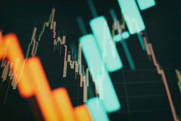 Indicators including volume analysis for professional technical analysis on the monitor of a...