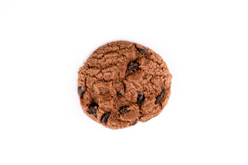 Delicious tasty snack of brown cookies with chocolate chip isolated on white background