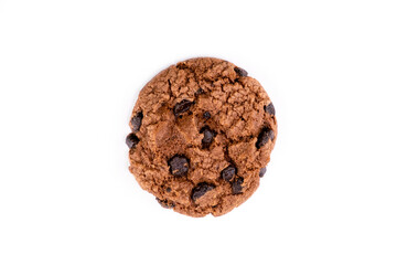 Delicious tasty snack of brown cookies with chocolate chip isolated on white background