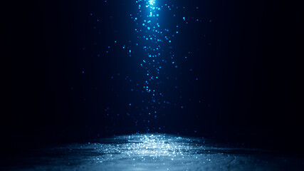 Abstract dark blue background. A shining beam in the dark. Magic light. 3d