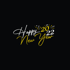 Fototapeta na wymiar 2022 happy new year symbol design. Vector illustration with black holiday label isolated on black background.