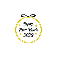 2022 happy new year symbol design. Vector illustration with black holiday label isolated on white background.