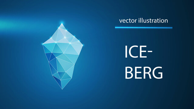 Iceberg polygonal illustration with triangle light blue gradient background. Flat style iceberg concept of underwater.