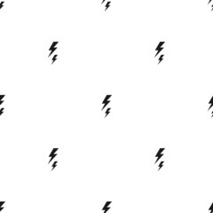 Black lightning bolt simple seamless pattern. storm or thunder and lightning strike ornament on white.