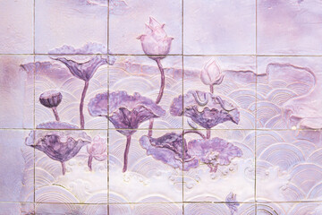 Beautiful Purple Flowers Tiles Texture Pattern On The Wall