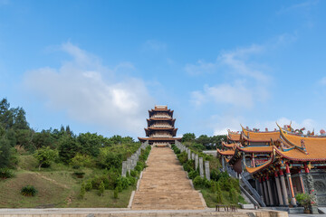 The attic of Chinese traditional ancient architecture is the whole and part of Mazu Pavilion in Putian, China