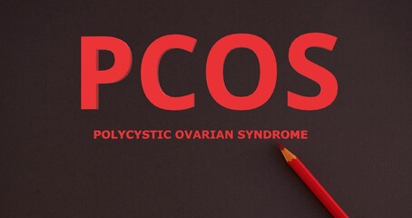 PCOS - Polycystic ovary syndrome, woman lettering on black background