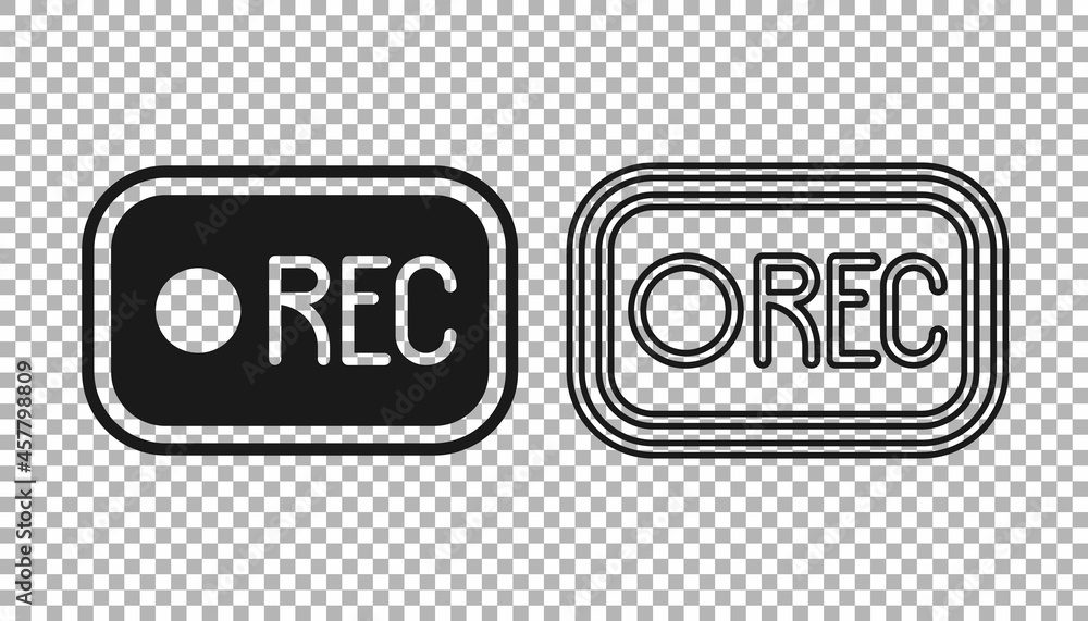 Poster black record button icon isolated on transparent background. rec button. vector
