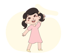 Little cute child kid baby girl wearing light clothes dancing. Childhood concept hand drawn vector illustration
