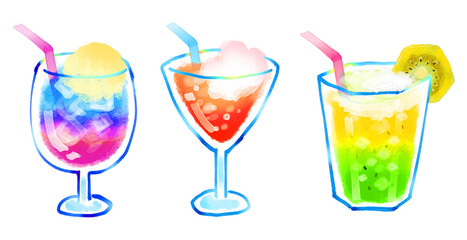 トロピカルジュース３種類　水彩イラスト　グラデーション