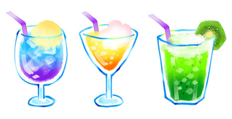 トロピカルジュース３種類　水彩イラスト　グラデーション