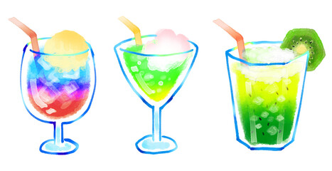 トロピカルジュース３種類　水彩イラスト　グラデーション