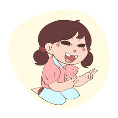 cute little child girl happy face expression. Childhood concept hand drawn vector illustration