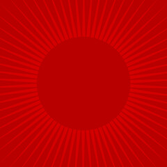 Sunlight rays retro background with round frame for text. bright red color burst background.