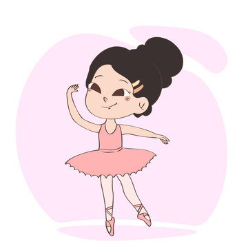 Little Cute Child Ballerina Girl Concept Hand Drawn Vector Illustration