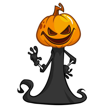 recommend clip art: Grim reaper pumpkin head cartoon character with scythe. Halloween jack o lantern illustration design for party invitation or poster. Vector scarecrow