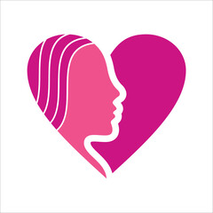 Creative Beauty Logo. Face Woman with Shape Love Logo Design Vector Template