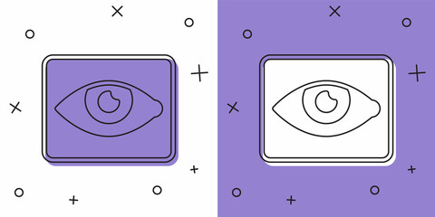Set Red eye effect icon isolated on white and purple background. Eye redness sign. Inflammatory disease of eyes. Vector