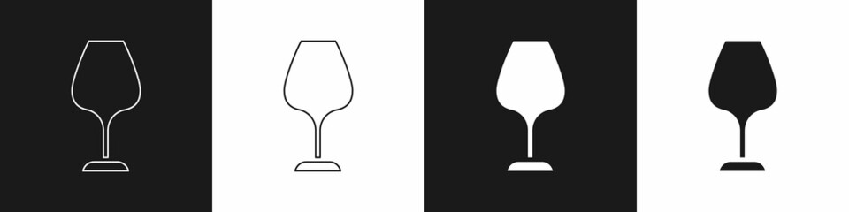Set Wine glass icon isolated on black and white background. Wineglass sign. Vector