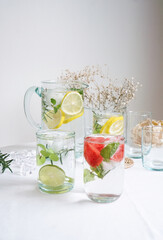 Detox and be healthy with infused water from organic fruit and berry.  Copy space photo for concept of healthy, food dietary, eating and drinking for mindful.