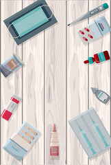 Vector medical banner. Pharmacy template for hospitals, advertising, pharmacies training. International health protection, insurance.Medicine and surgery.Vaccination, online health check up, medical