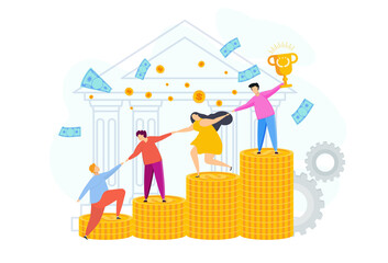 People help each other on ladder of financial success.
