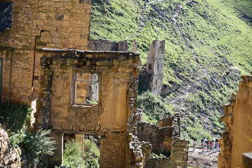 The ruins of the abandoned village of Gamsutl, located high in the mountains. Republic of Dagestan, Russia