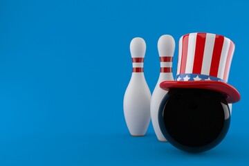 Bowling ball and pins with usa hat