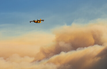 Firefighting aircraft over Algarve Portugal.