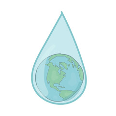 Obraz premium Cartoon hand drawing of the earth in water drop. Concept for World Water Day, on 22 March, is about taking action to tackle the water crisis.
