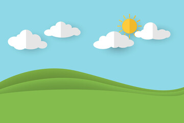 Fototapeta premium Green park against blue sky during the day. Vector paper style