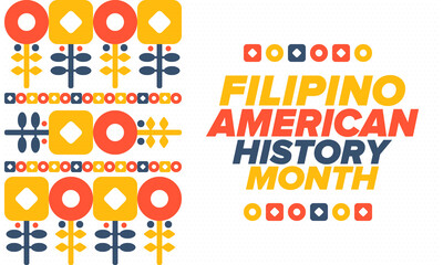 Fototapeta premium Filipino American History Month. Happy holiday celebrate annual in October. Filipinos and United States flag. Culture month. Patriotic design. Poster, card, banner, template. Vector illustration