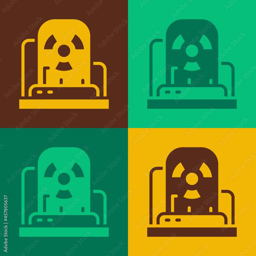 Poster pop art radioactive warning lamp icon isolated on color background. vector